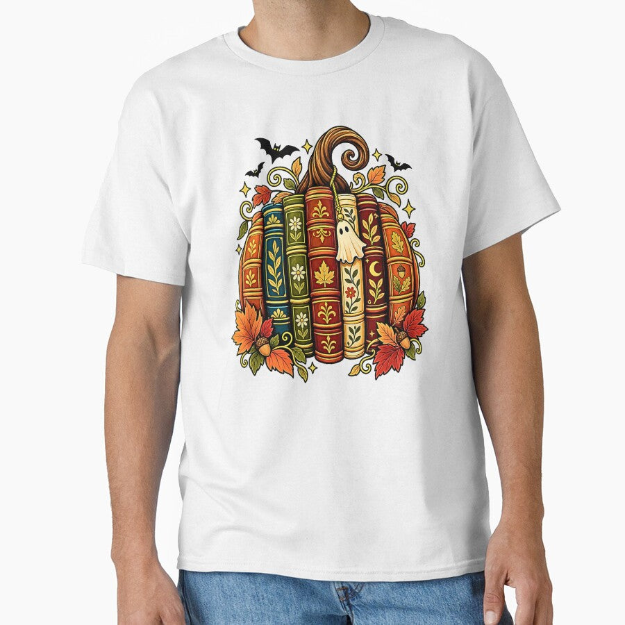 Book Pumpkin with Ghost – Gothic Halloween Book Lover Autumn by Byhergawaa