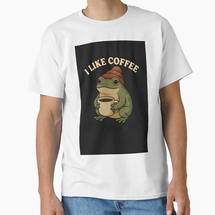 Cute Frog in Beanie Holding Coffee by Amr Siam