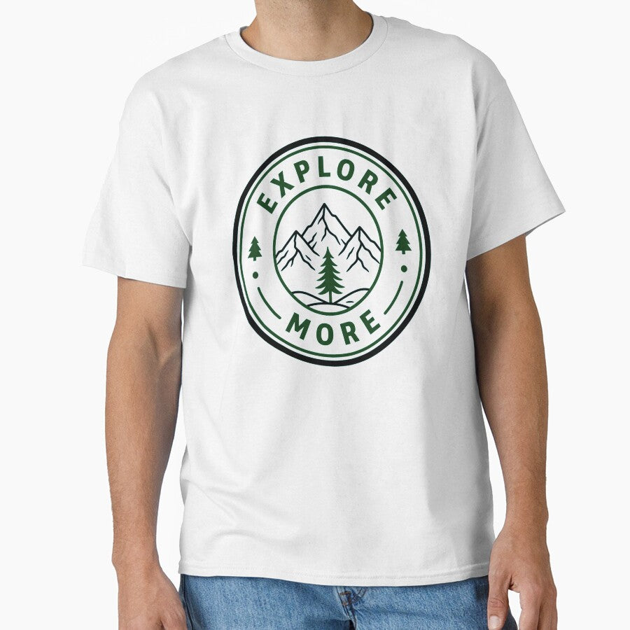 EXPLORE MORE Outdoor Adventure Badge | Minimalist Mountain Tree Design by Ahmed Nedji