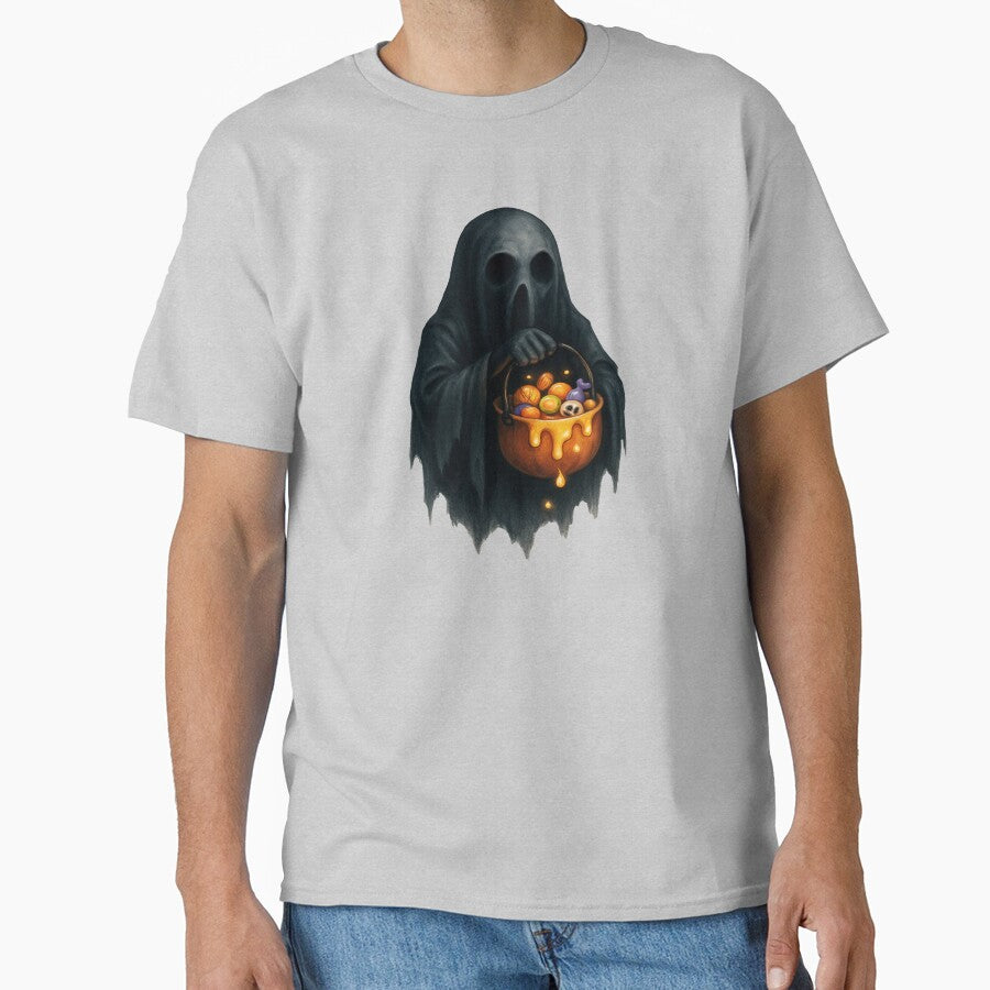 Creepy Ghost Holding Candy Bucket by YourFavBuddy