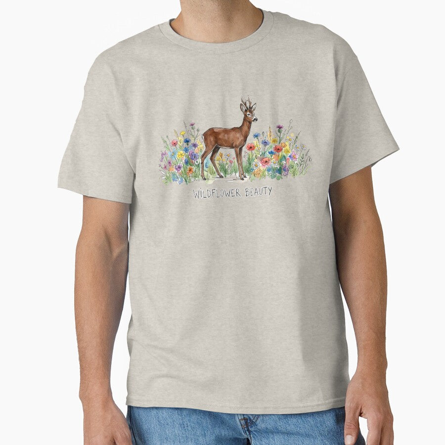 Wildflower Beauty: Cute Deer in Meadow Watercolor Art by SoulPT