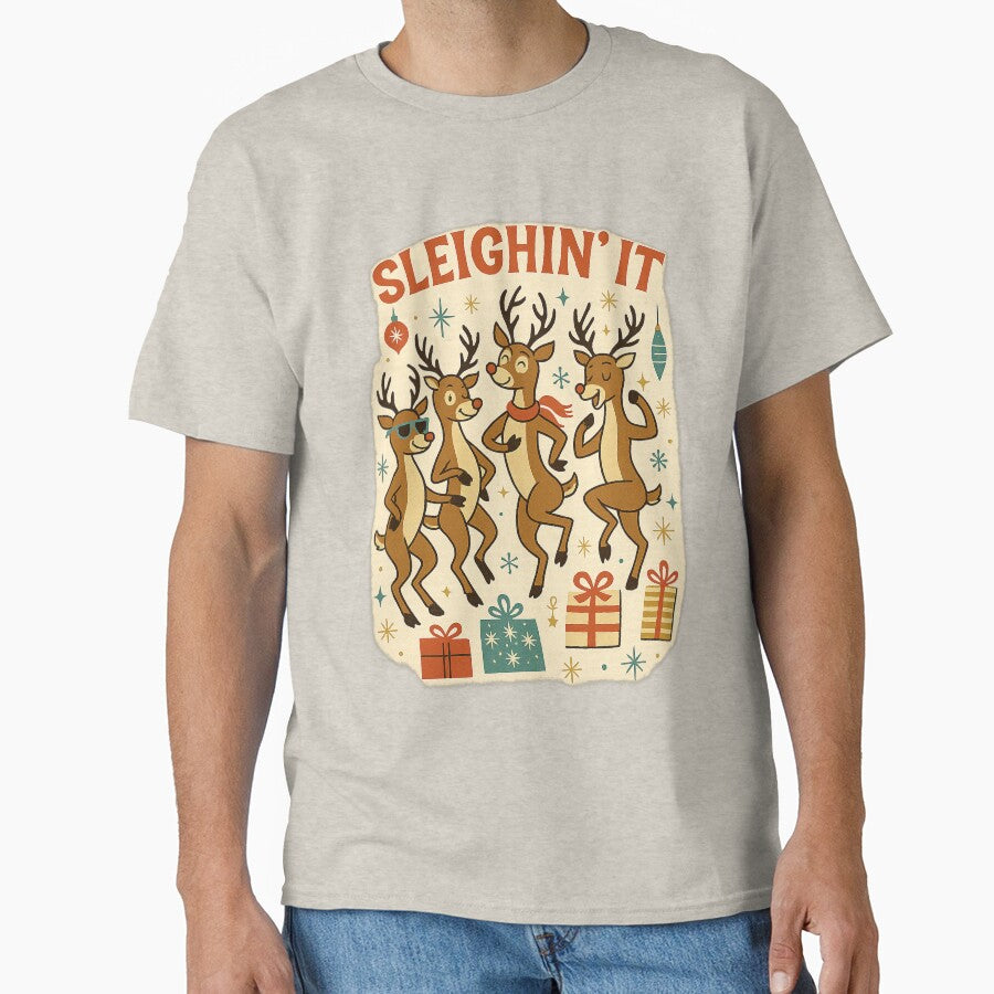 Sleighin’ It – Retro Reindeer Dance Party Funny Mid Century Christmas Design by FluffyCreative