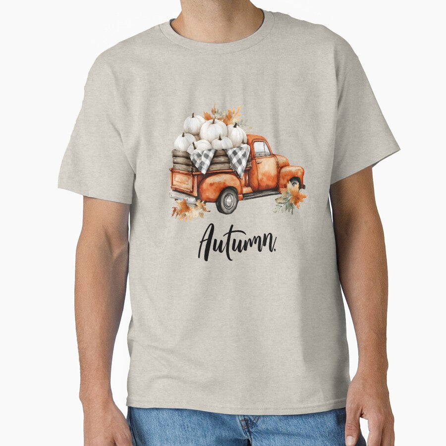Vintage Truck with White Pumpkins & Fall Leaves | "Autumn" Lettered Design by Artania21