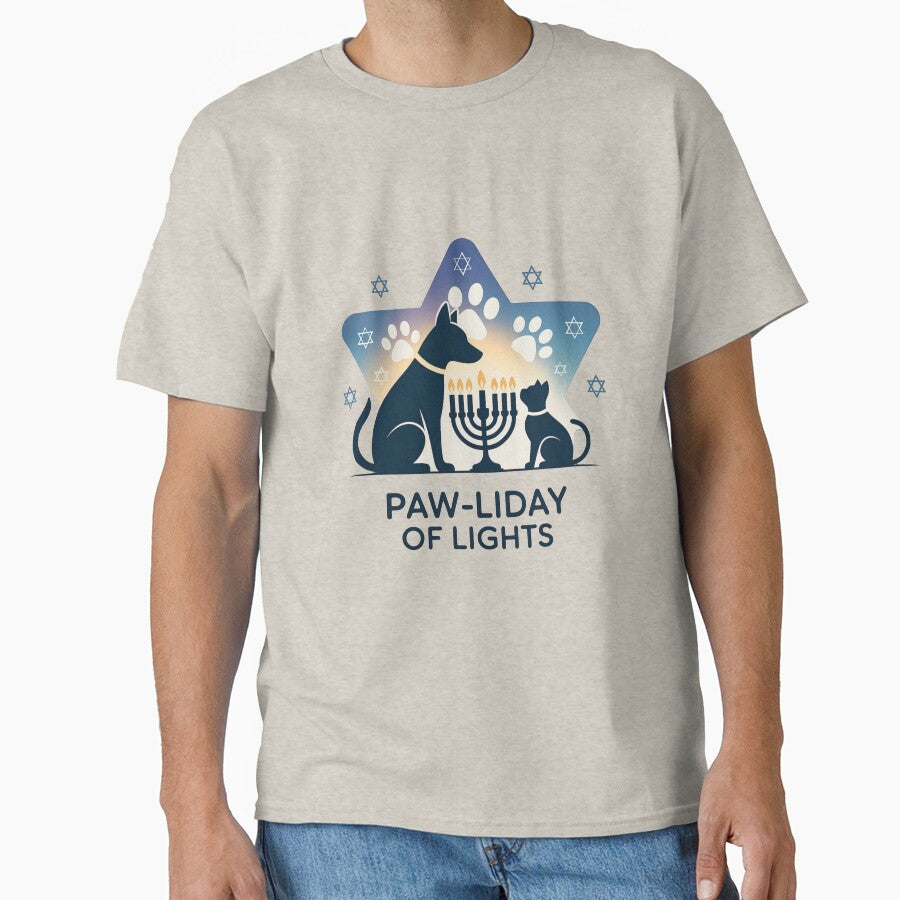 Paw-liday of Lights Hanukkah – Cute Dog and Cat Menorah Design for Jewish Pet Lovers by Dezyra Clothing