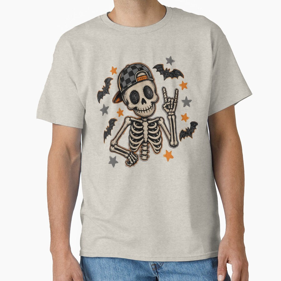 Boy Skeleton Halloween Shirt, Retro Checker Skeleton Graphic Tee, Spooky Season Kids Shirt, Funny Skull Halloween Gift by fimacurtuse