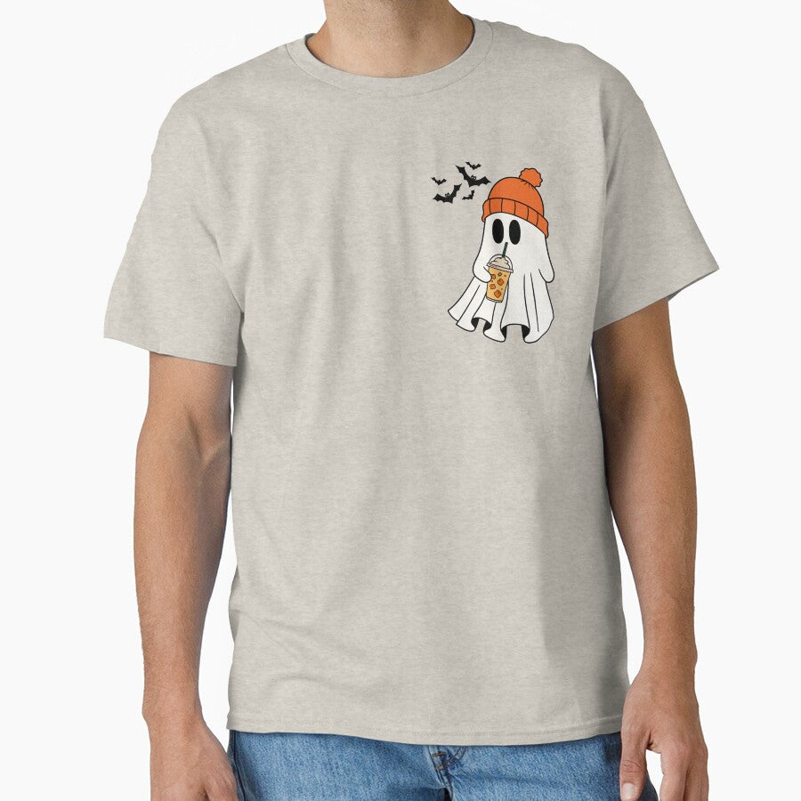 Halloween Ghost Iced Coffee Shirt Pumpkin Latte Spooky Season Fall Aesthetic Tee by LessIsLoud