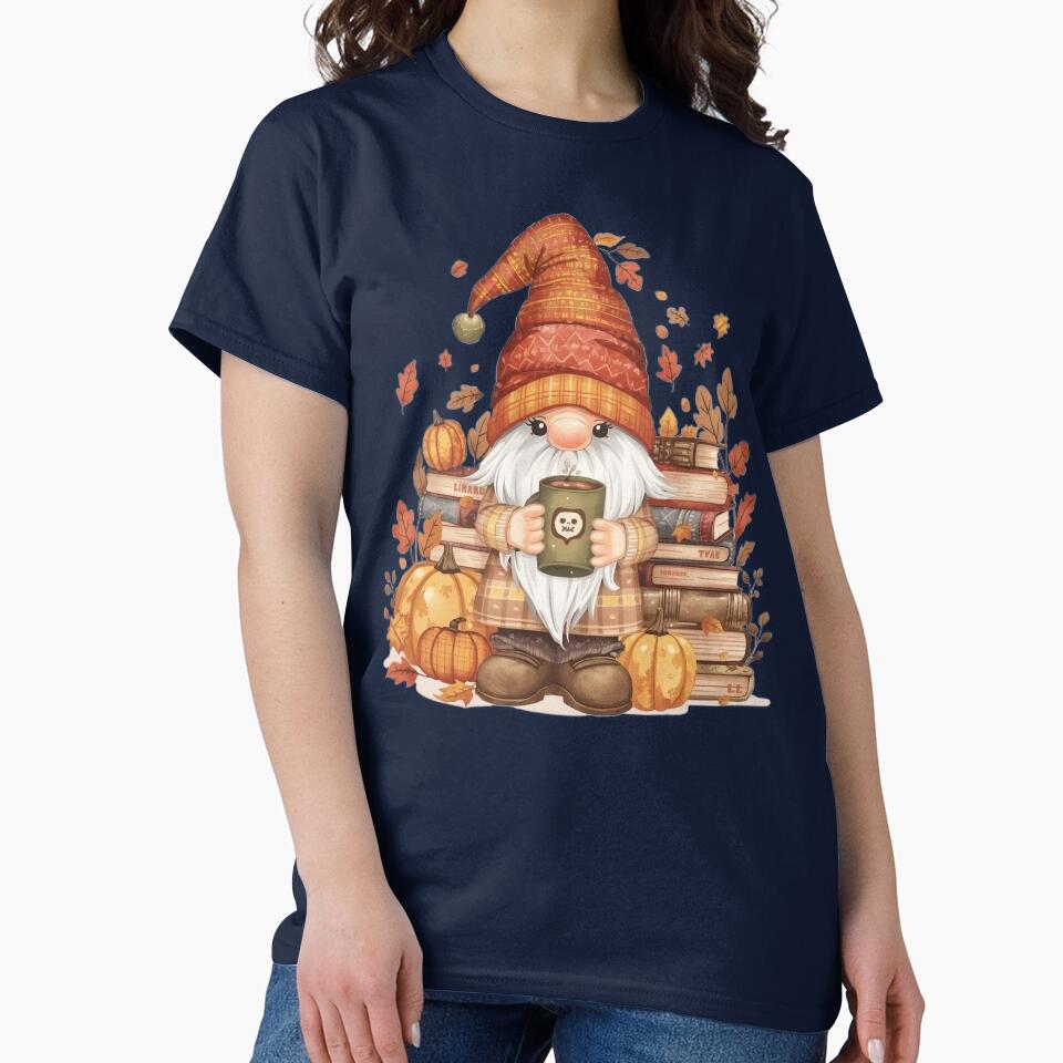 Fall Coffee Gnome with Books and Pumpkins – Cozy Autumn Librarian Art by sitthan