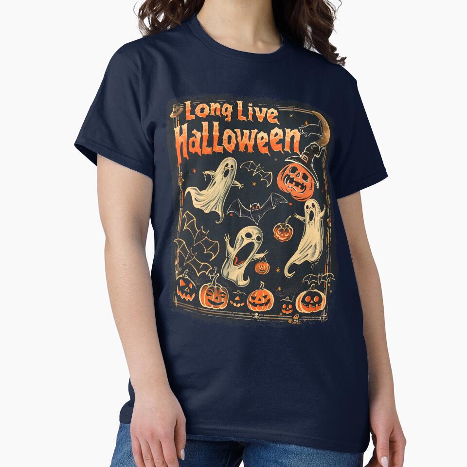 Long Live Halloween in Vintage and Retro Styling, Spooky Season Ghosts Pumpkin Cat by trendyzcom