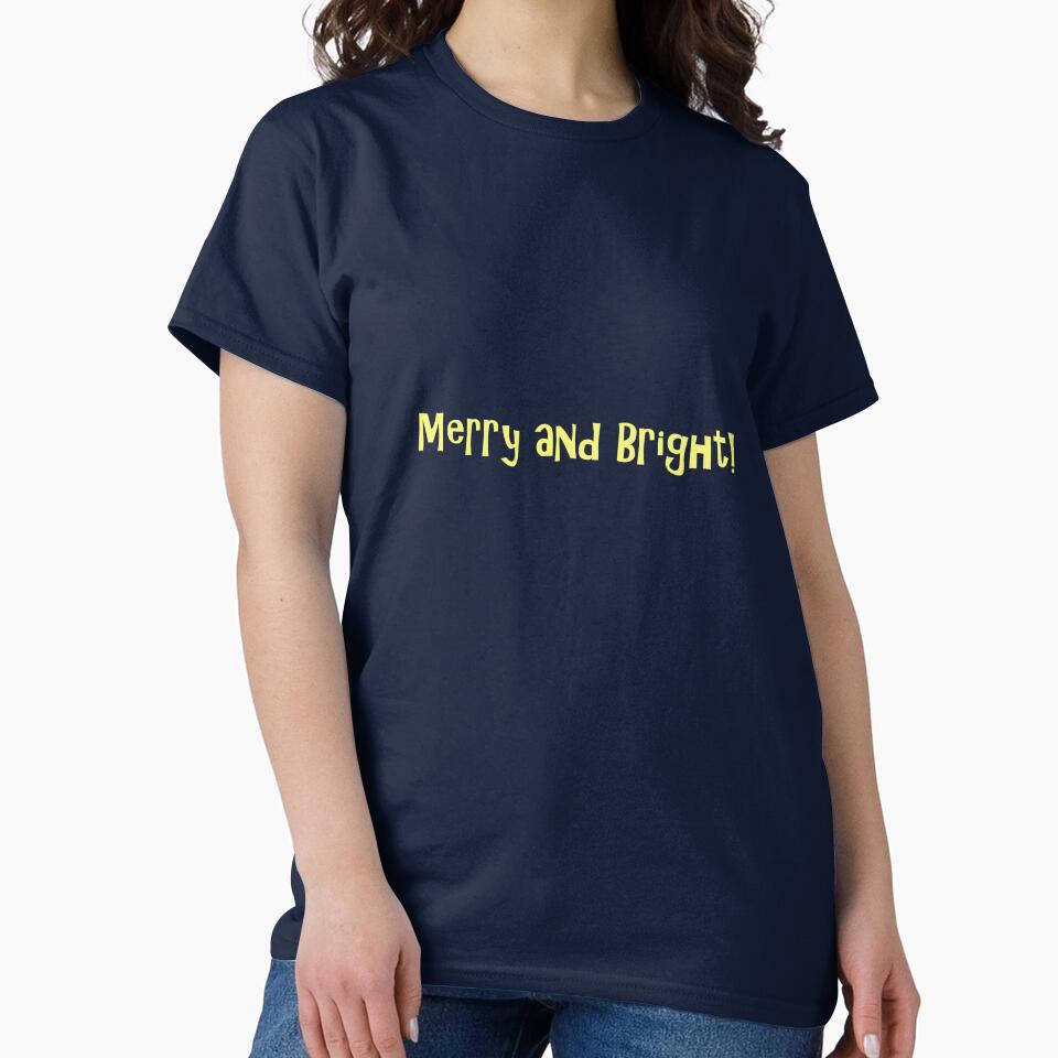Merry and Bright Gold Text on Red by Art in My Loft