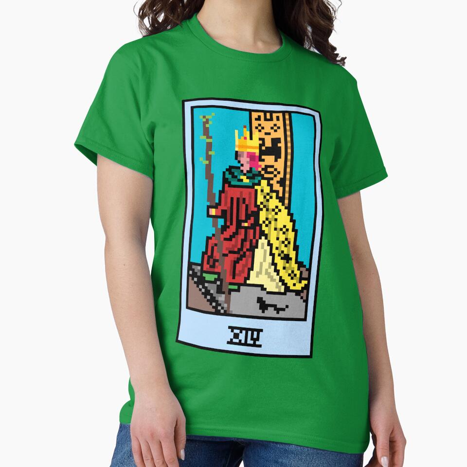 Wait, is this pixel art tarot? Green - Minor Arcana 'King of Wands' (Design for T-shirt, stickers and other accessories) by Pixel Waite