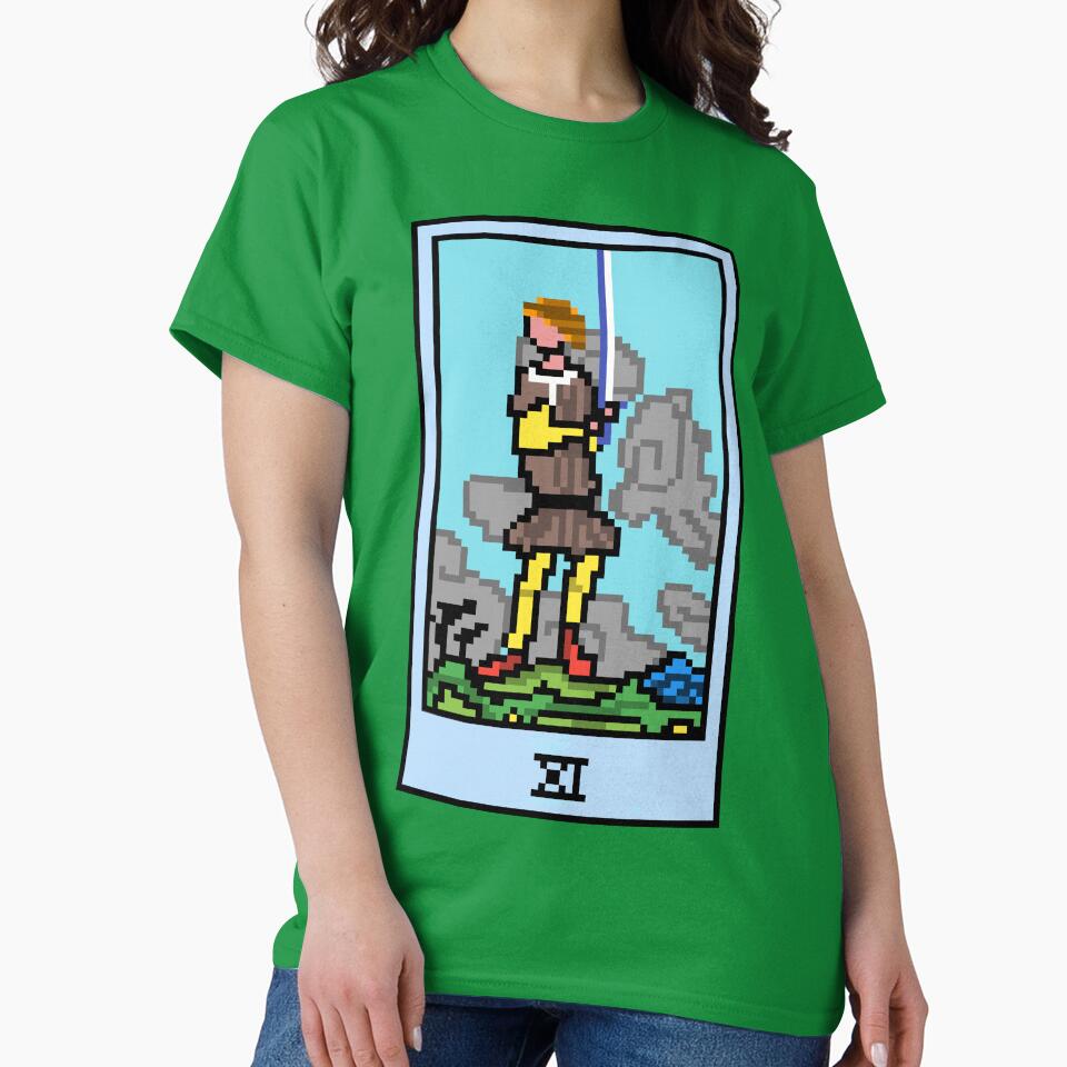 Wait, is this pixel art tarot? Green - Minor Arcana 'Page of Swords' (Design for T-shirt, stickers and other accessories) by Pixel Waite