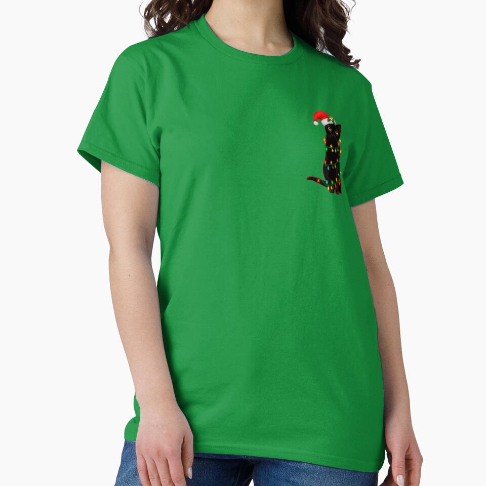 Black Cat Christmas Lights Santa Hat Design by CleanQuotes
