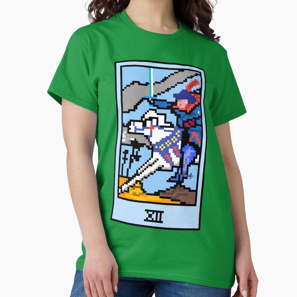 Wait, is this pixel art tarot? Green - Minor Arcana 'Knight of Swords' (Design for T-shirt, stickers and other accessories) by Pixel Waite