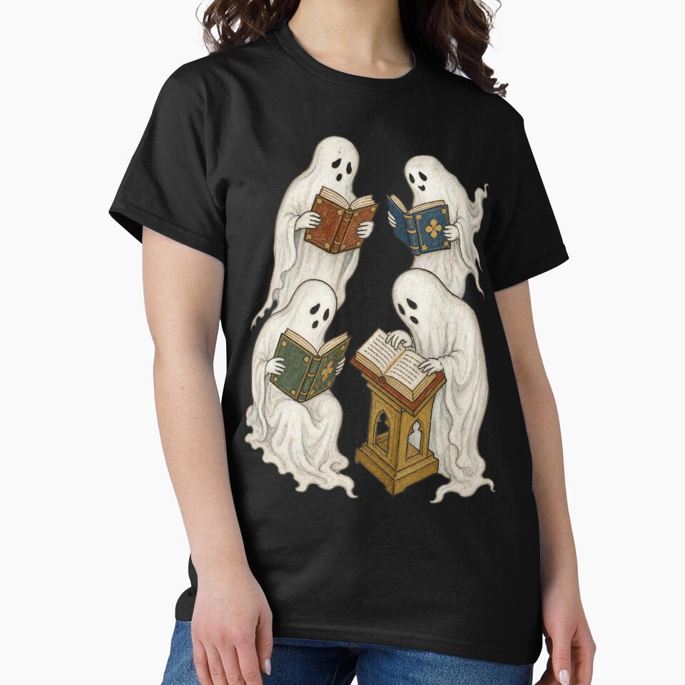 Cute Ghost Reading Books Halloween Book Lover Vintage by Anime-Nomad