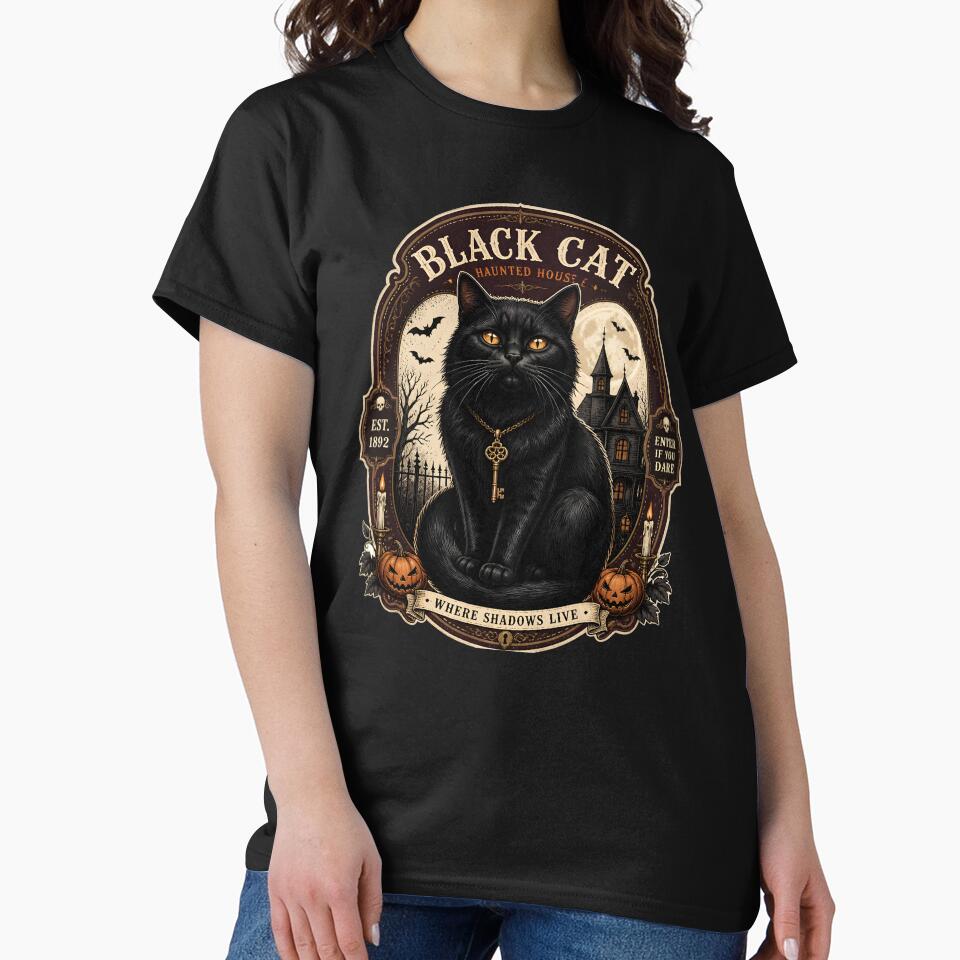 Haunted House Black Cat Vintage Halloween Label Halloween by BernoNickel