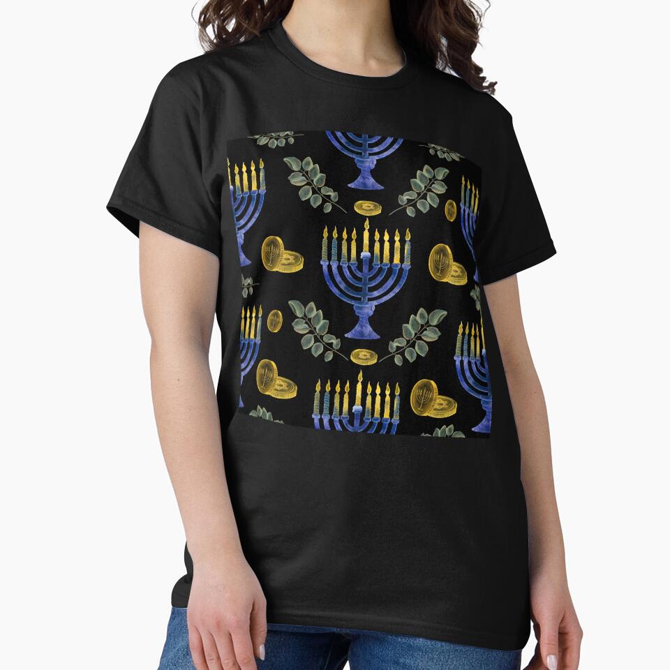 Hanukkah Menorah, Lit Candles, And Golden Coins Pattern by DEC02