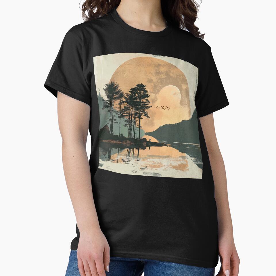 Boho Style Mountains, Sunset, And Trees By Lake by DEC02