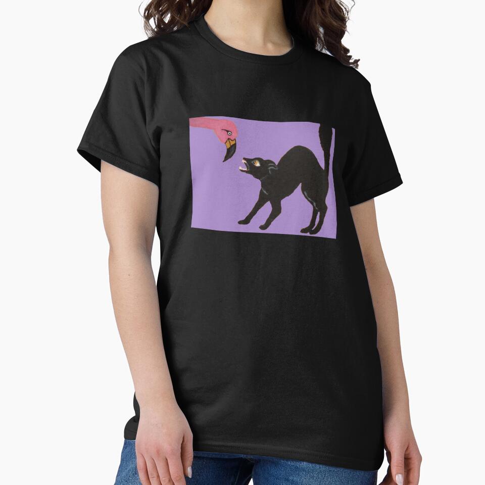 Pink Flamingo and Angry Black Cat by Squirreldumplings