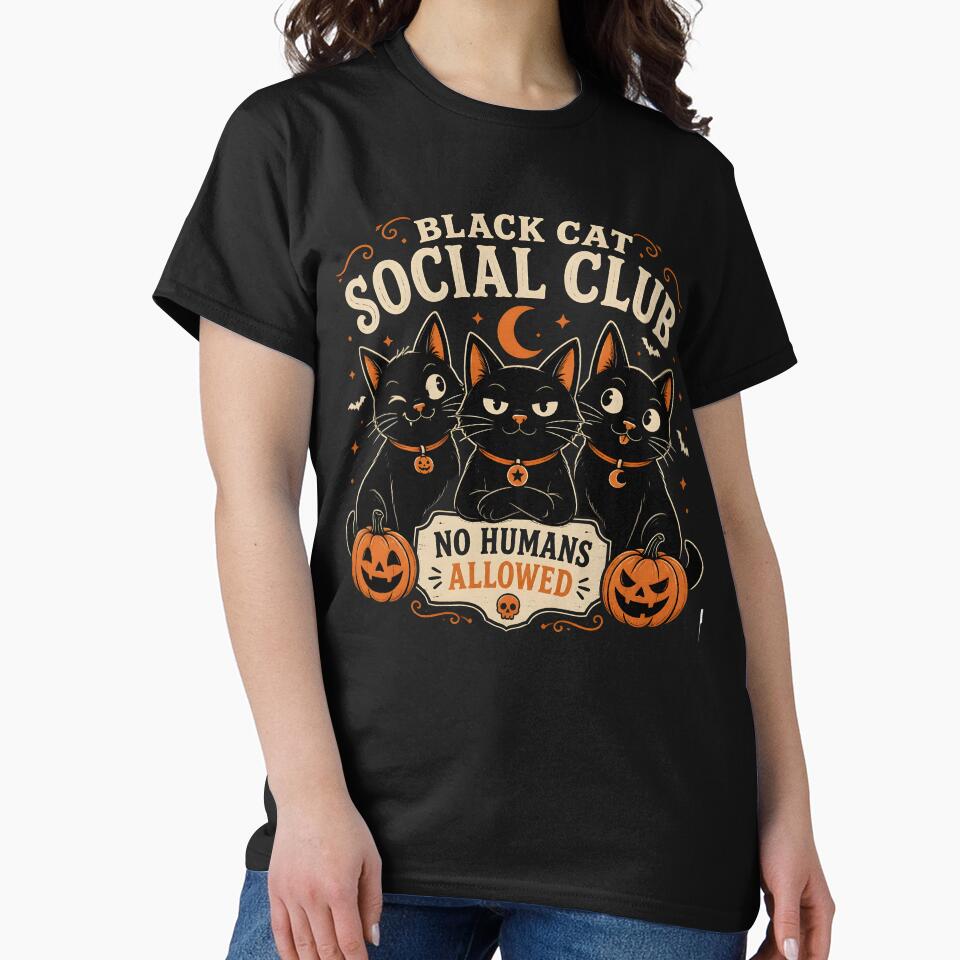 Black Cat Social Club No Humans Allowed Funny by OliviaHayesArt