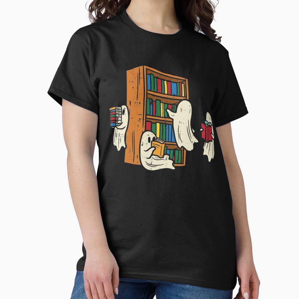 Cute Reading Ghosts Bookshelf Book Lover Spooky Halloween by haitrieuic96