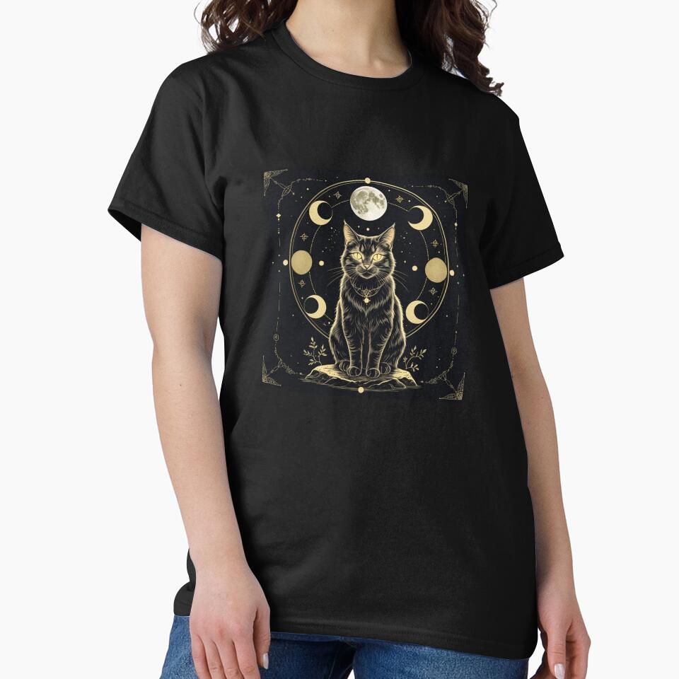 The Moon – Mystical Cat Tarot Card T-Shirt by Almond Paper Co.