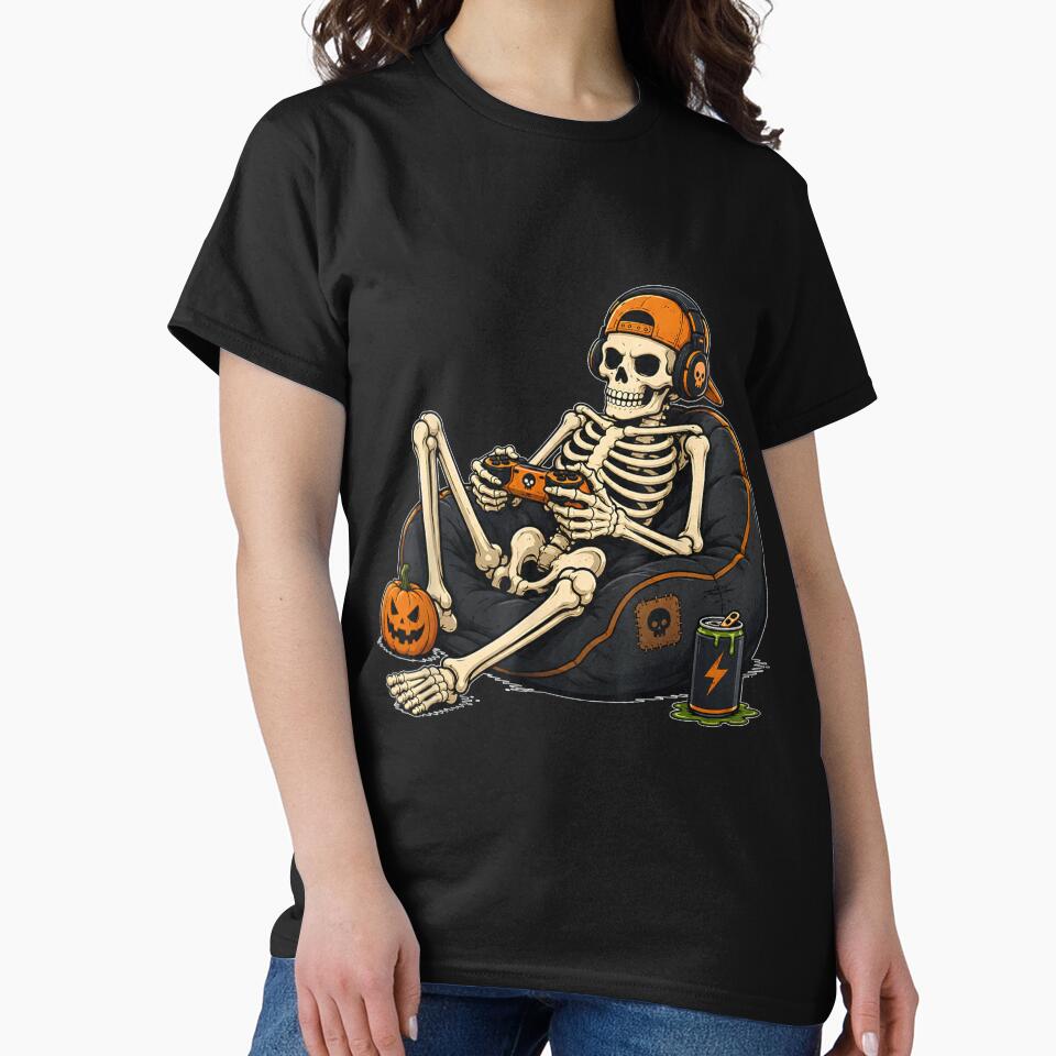 Funny Halloween Skeleton Gamer Video Gaming Mens Boys Kids by RannaHile