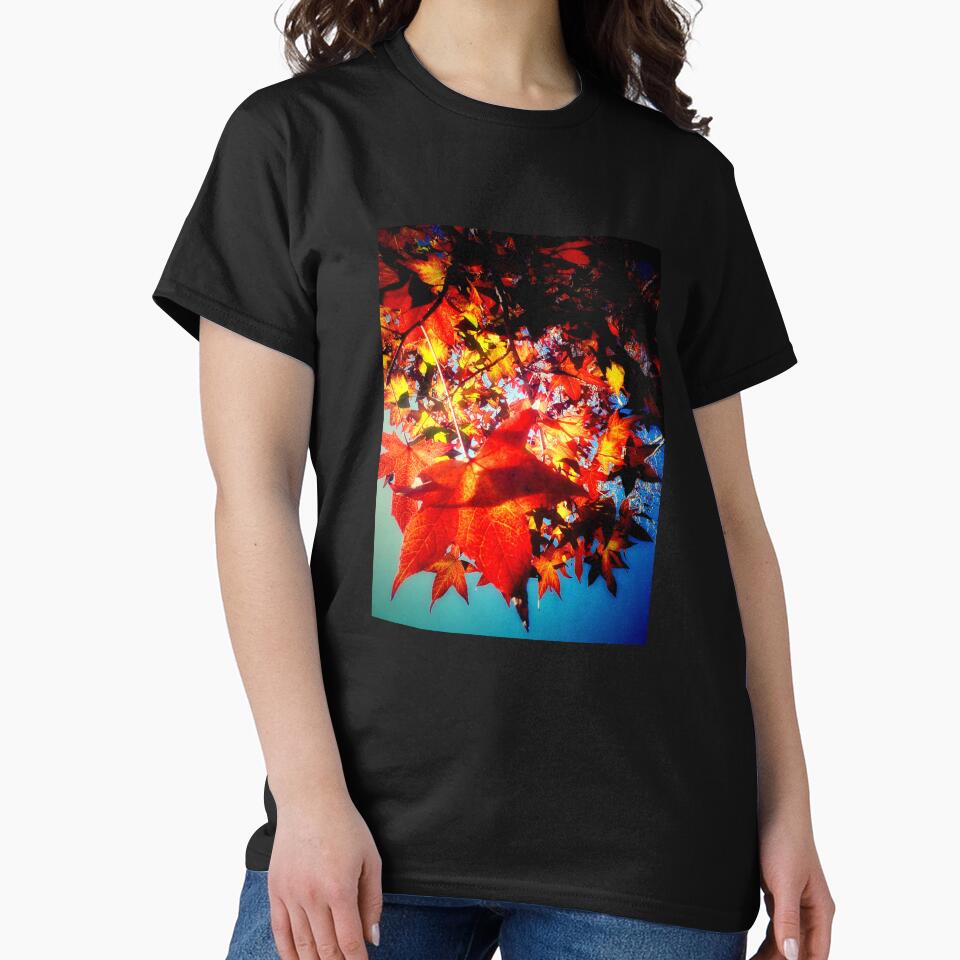 Autumnal Hues Autumn Colors Orange Red Yellow Leaves with Blue Sky by Beachy