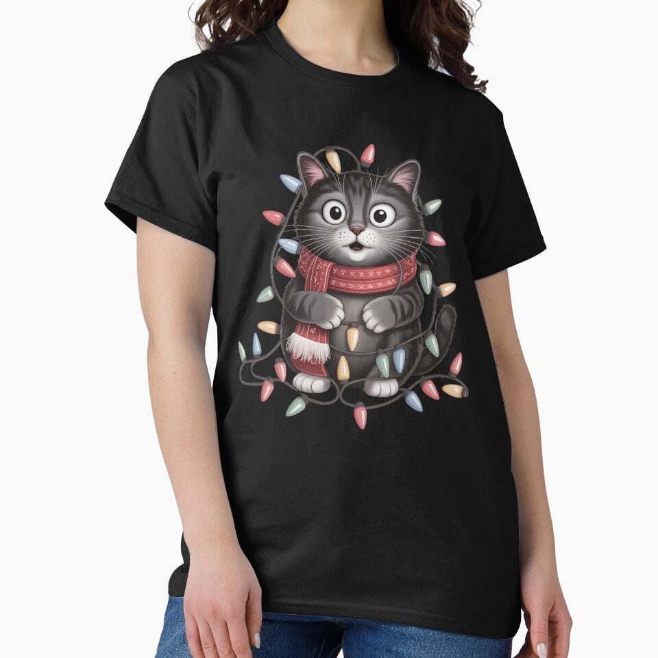 Christmas lights cat by jkrphoto