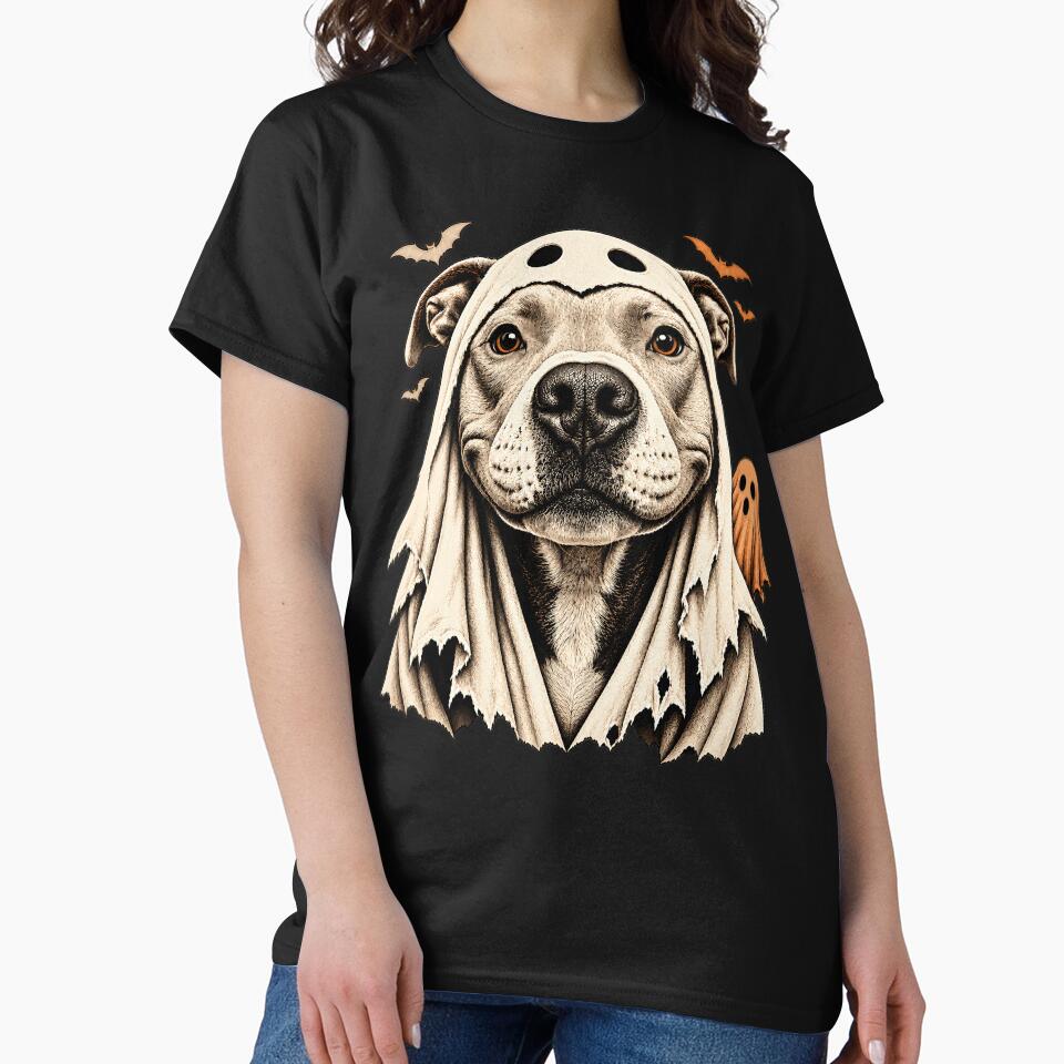 Ghost Pitbull Halloween Dog – Funny Spooky Pitbull Lover Design by PosiMCreations