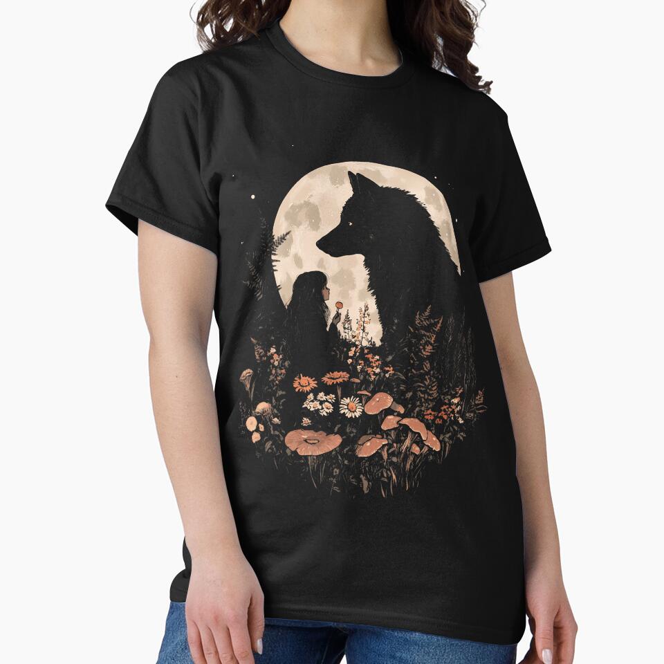 Dark Cottagecore Mushroom Girl And Wolf by ragillthiague