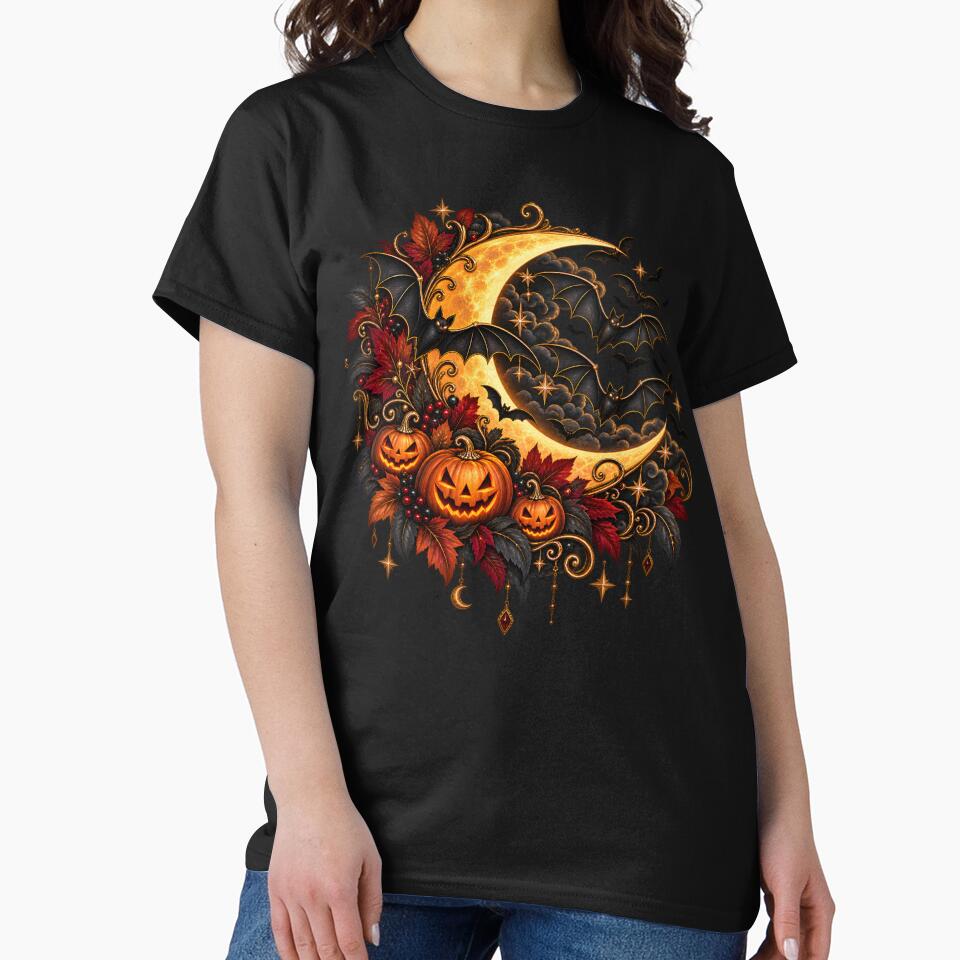 Gothic Halloween Moon – Bats, Pumpkins & Autumn Night Design by Clothes With Smiling Animals Walt Gral