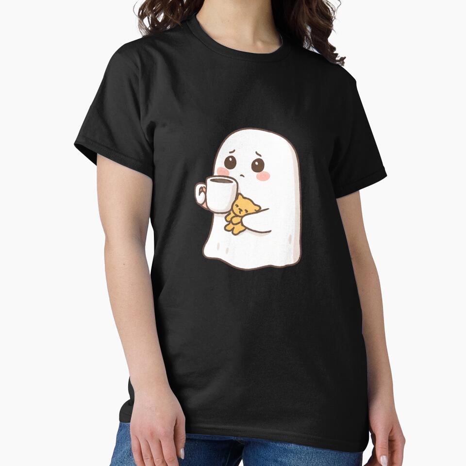 Cozy Ghost Drinking Coffee With Cat by Katzpy