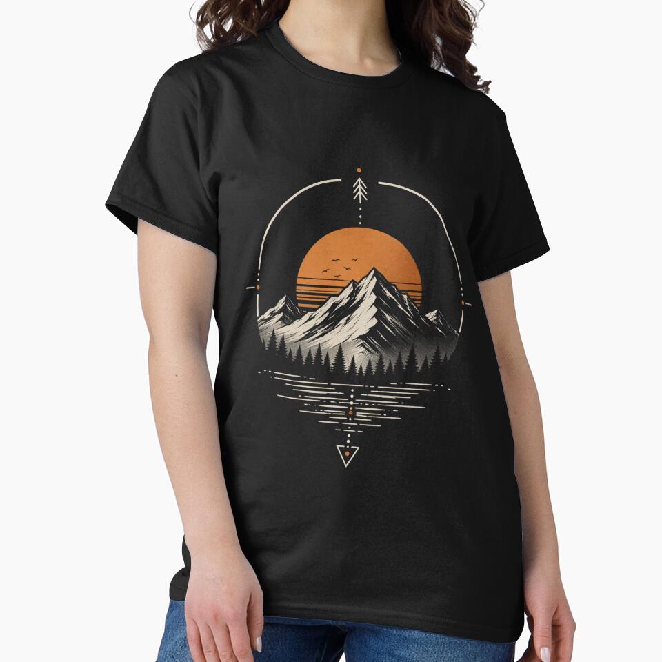 Geometric Mountain Sunset - Minimalist Adventure Art by okalharbi