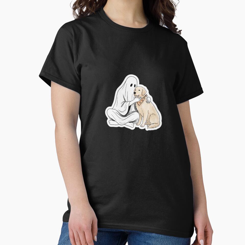 Ghost Hugging Golden Retriever Halloween Art by Flying Doggo