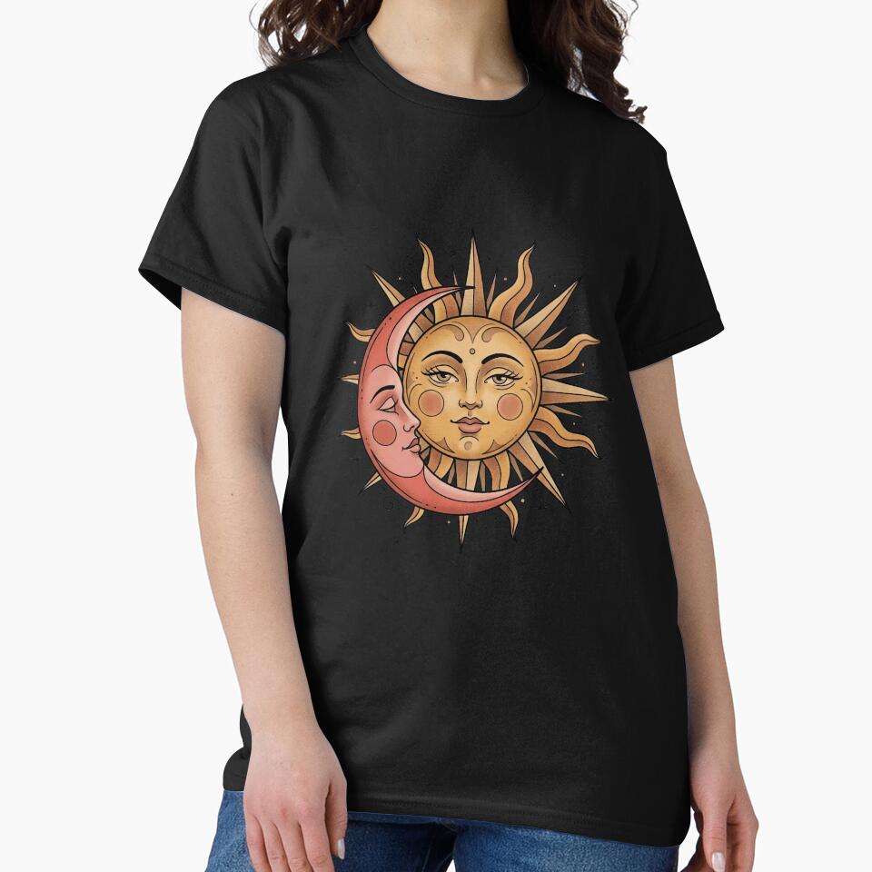 Funny Sun Face Pink Crescent Moon Celestial Stars Art by elderberry