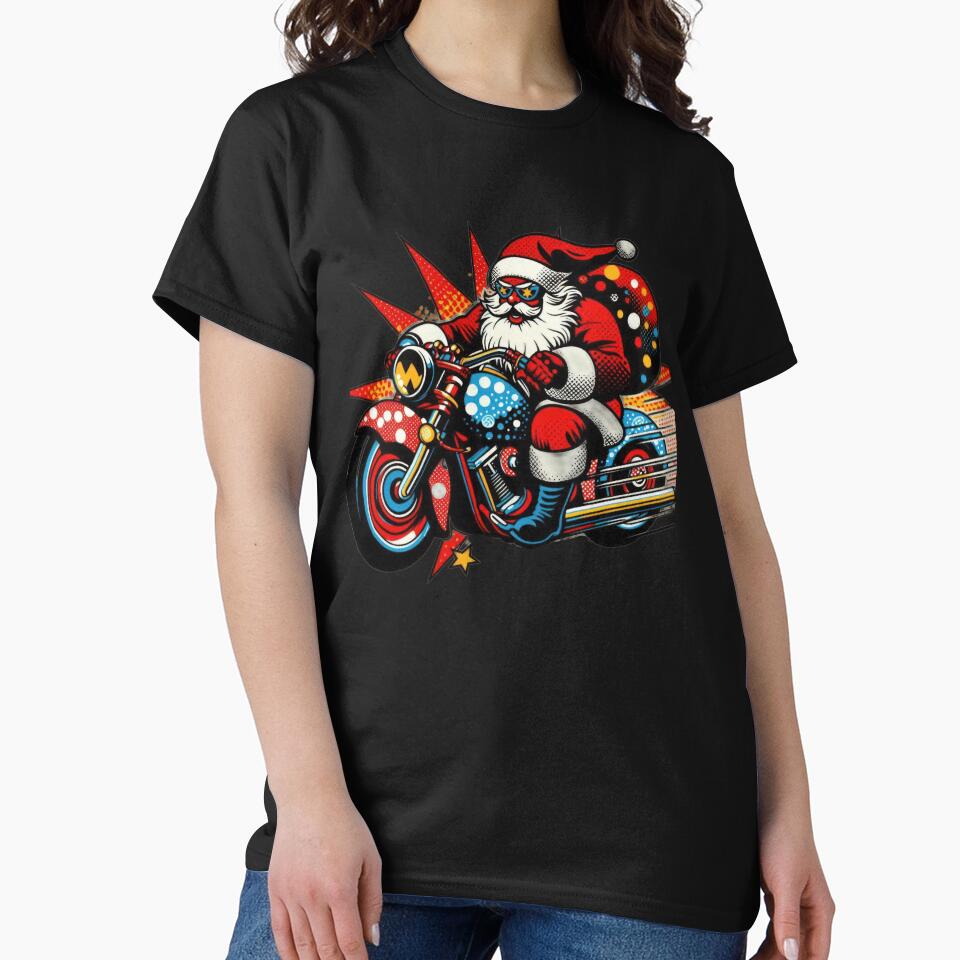Christmas Vintage pop art Red Santa Claus with motorbike,Santa Claus ,christmas Vintage by Expressions-Sel