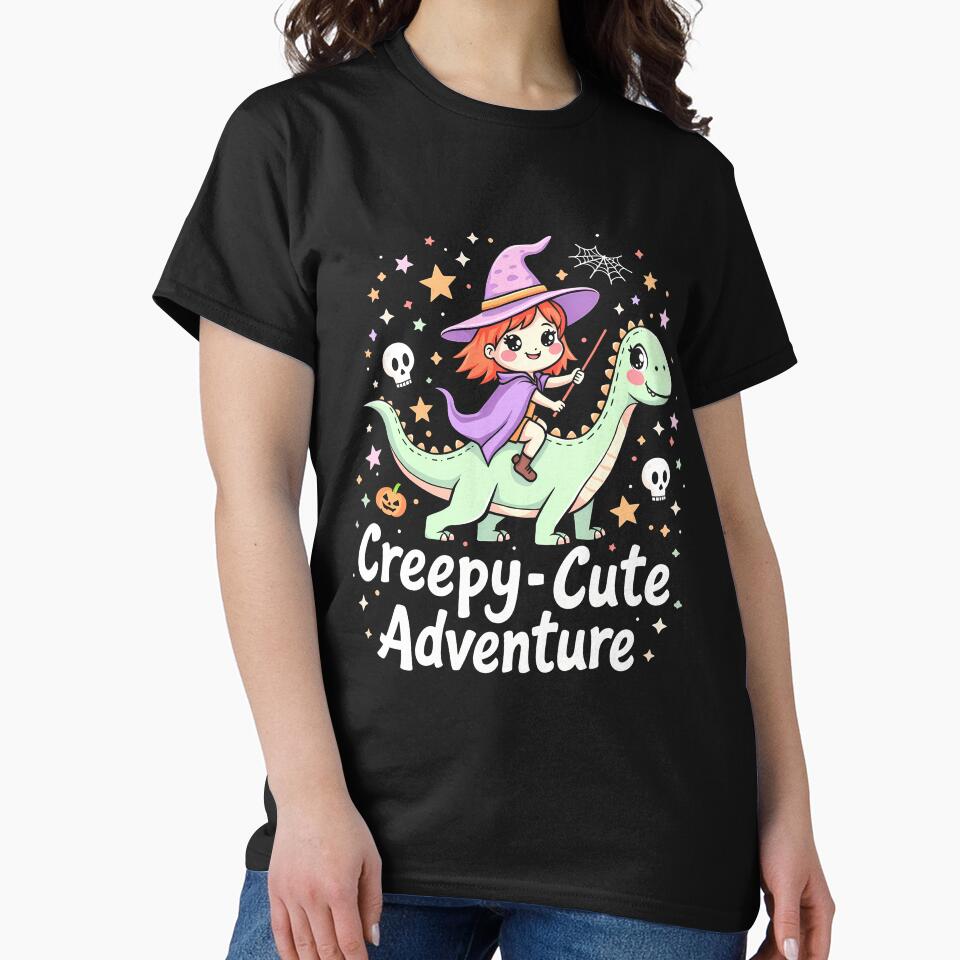 Creepy Kawaii Ride on T-Rex – Cute and Spooky Dino Adventure Design by DesignDoodleArt