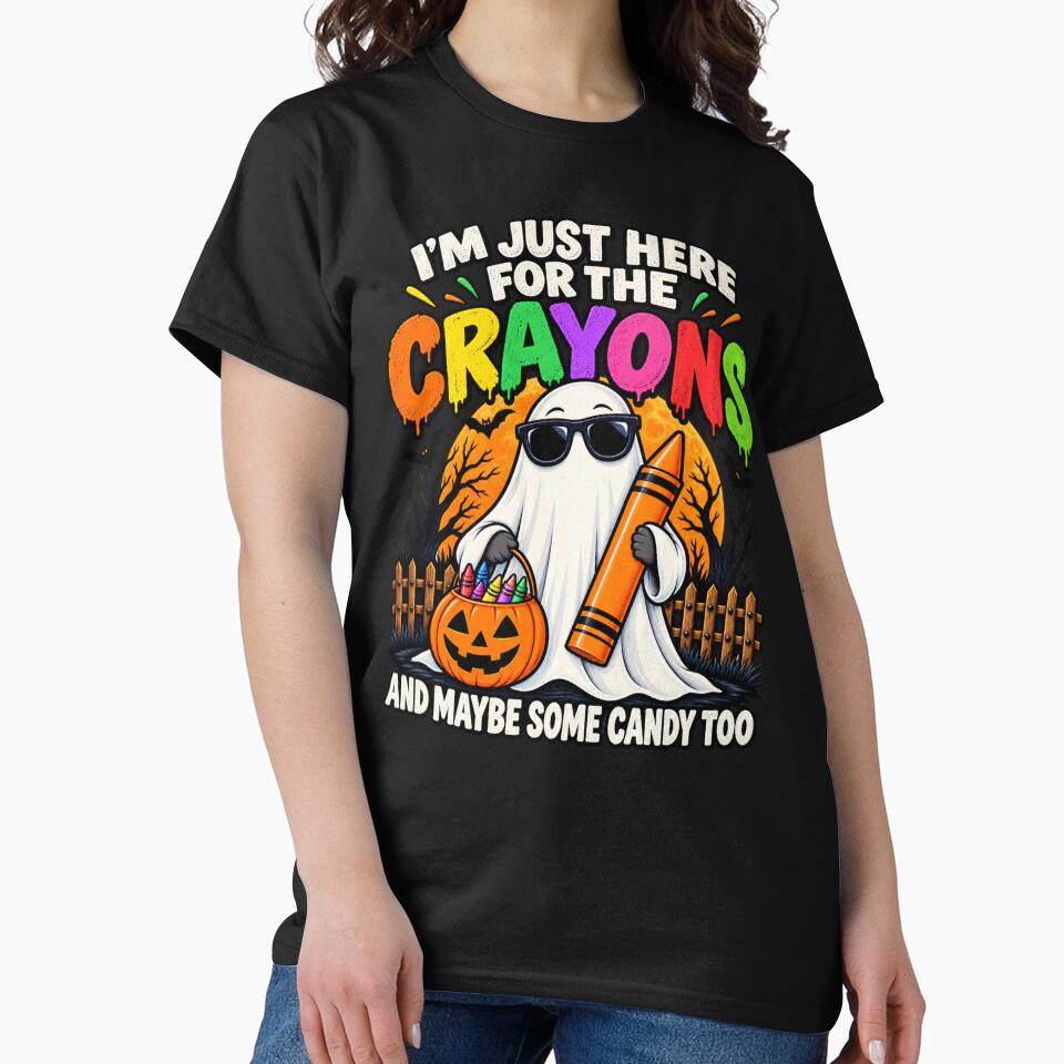 I'm Just Here for the Crayons – Funny Halloween Teacher Shirt by JDR Tees
