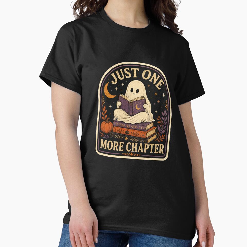 Just One More Chapter – Cute Reading Ghost Halloween Design by suechtmpoa