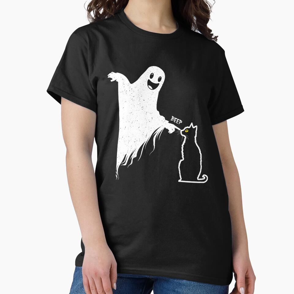 Black Cat Lover Funny Cute Halloween Ghost Poking Nose by Robertsonartist