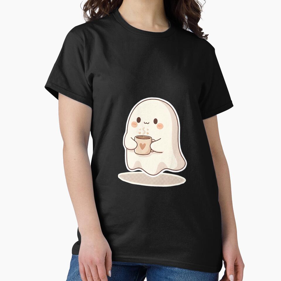Cute Ghost With Coffee – Cozy Kawaii Ghost Illustration by Biwbiwty
