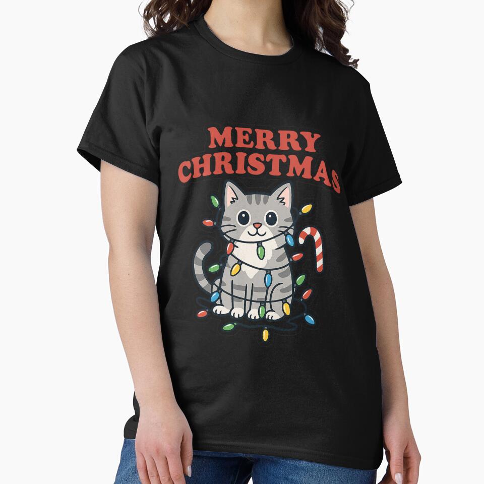Meowy Christmas Cat Tangled in Lights Funny Santa Claws Holiday Design for Stickers, Mugs, Cards, and Apparel by Eclipse 3699