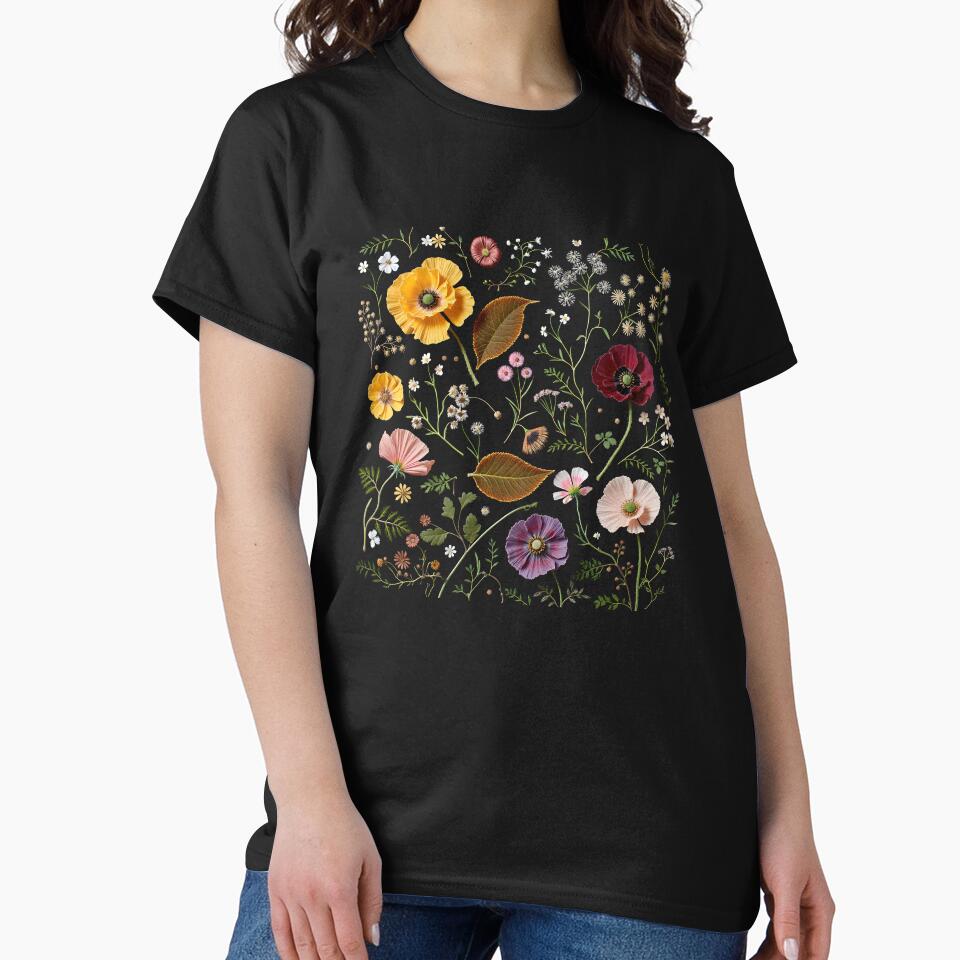 Vibrant Poppies & Wildflowers Botanical Collage on Black by MaciejRudzinsky