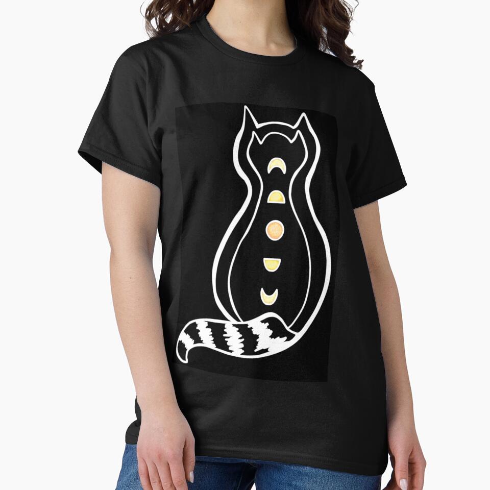 Dark Cat, Moon Phases, Bold Simple Black and White, Orange Moon, Version 2 by Lucidesigns