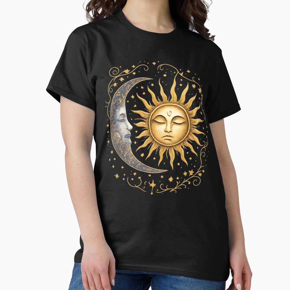 Sun and Moon Celestial Face Gold Mystical Astrology Art by BumbleBloom7