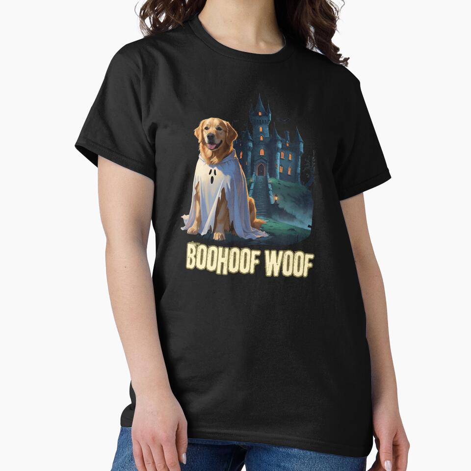 Golden  Ghostretriever with tagline Boohoof Woof by WildPawPrint