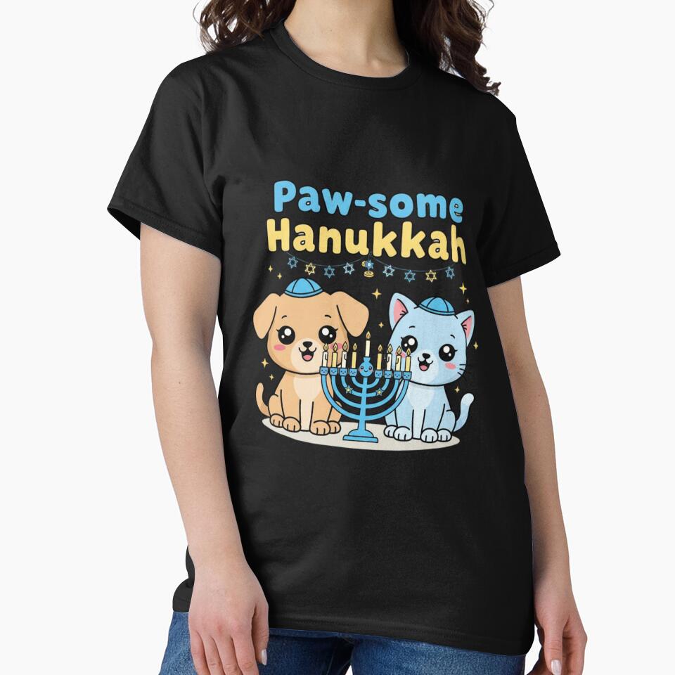 Cute Dog & Cat Paw-some Hanukkah Menorah – Funny Jewish Holiday Pet Lovers by Dezyra Clothing