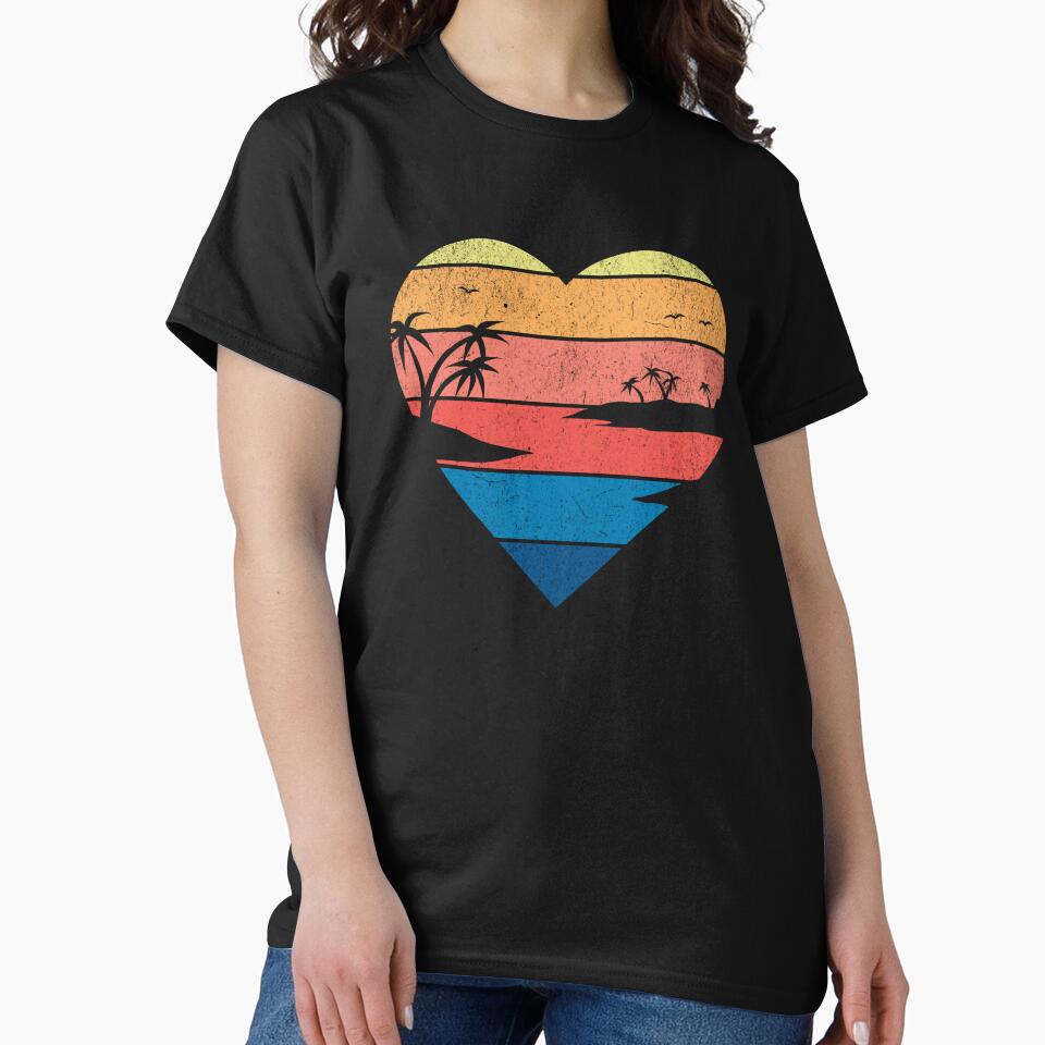 Sunset on the beach with palm trees, heart shape design by KaitoArtDesigns