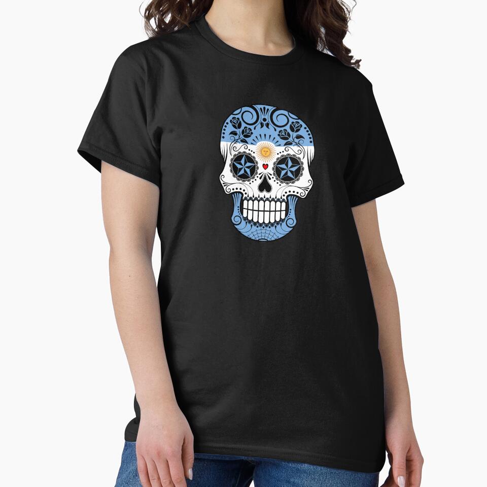 Sugar Skull with Roses and Flag of Argentina by JeffBartels