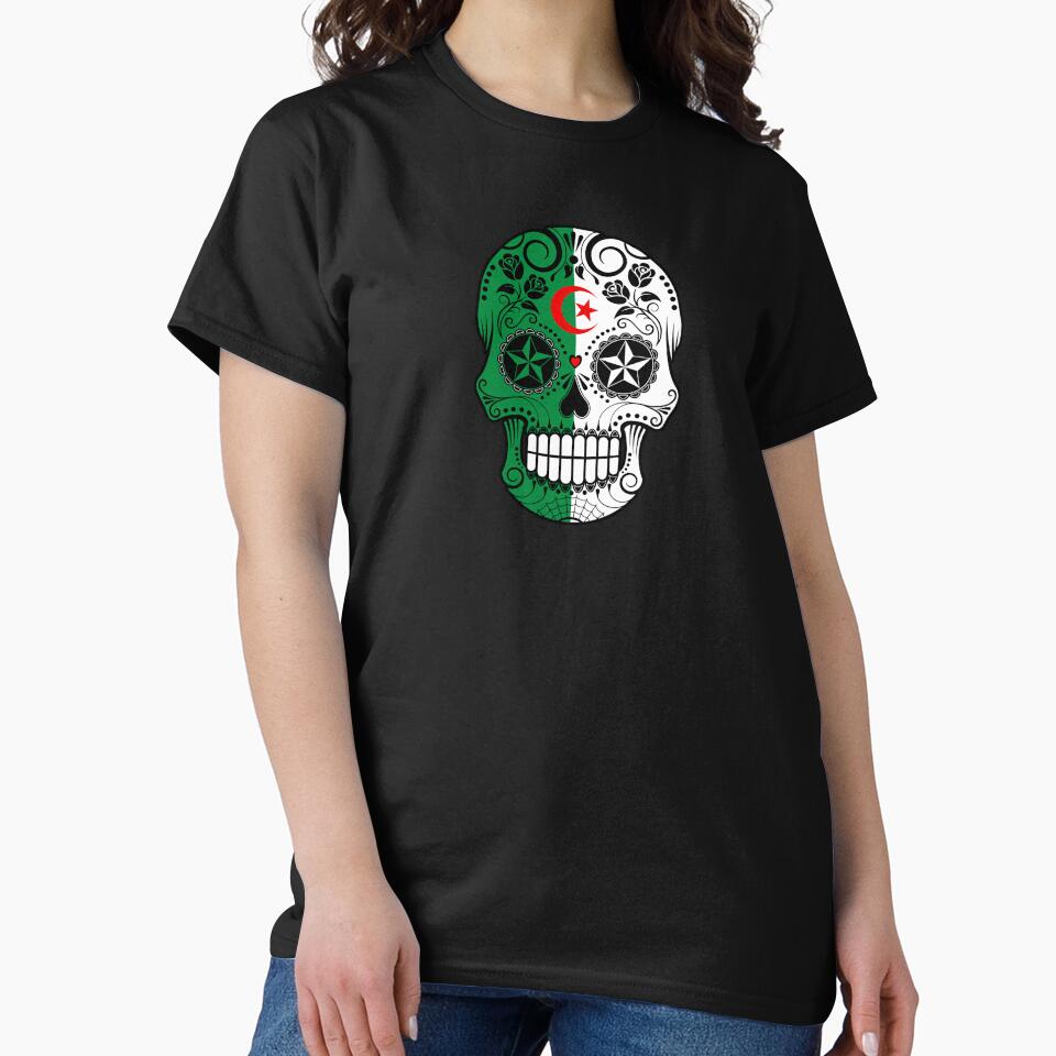 Sugar Skull with Roses and Flag of Algeria by JeffBartels